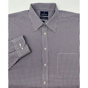Stafford Travel  Burgundy Blue Check Long Sleeve Shirt Men’s‎ XL